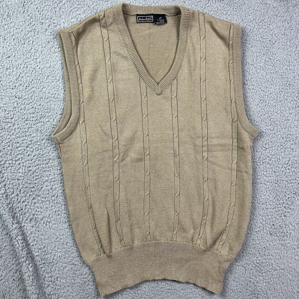 Vintage Andrew St John Sweater Vest Acrylic‎ Size Large Tan